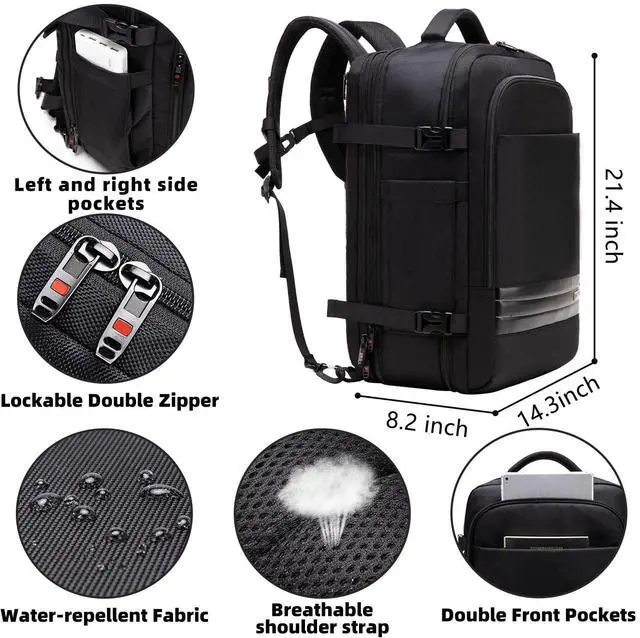 Alt view image 2 of 5 - Asenlin Travel Backpack for Women Men40L-50L Expandable Carry on Backpack17 Inch Water Resistant Laptop Backpack for Weekender Overnight Extre Large Backpack-Black