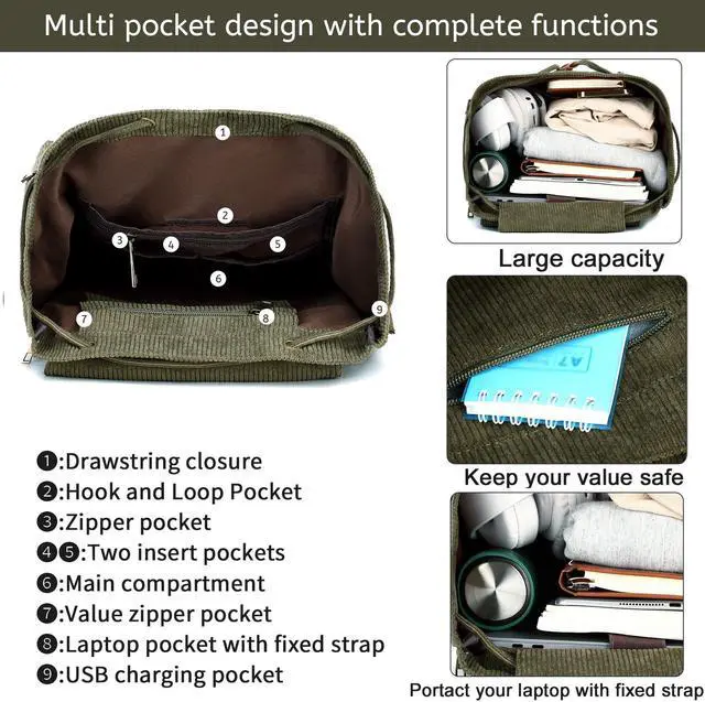 Alt view image 5 of 5 - Bluboon Girls School Backpack Women College Bookbag Lady Travel Rucksack 15.6Inch Laptop Bag with Charge Port