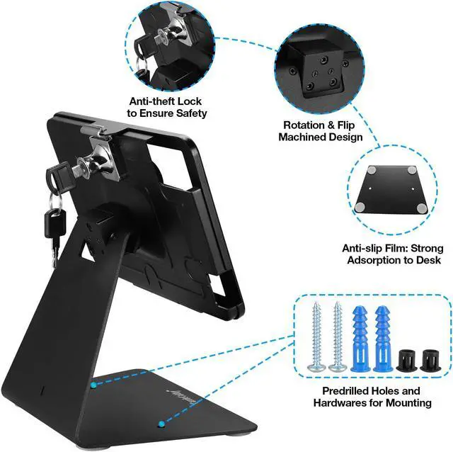 Alt view image 5 of 5 - CarrieCathy Desktop Anti-Theft Security Kiosk POS Stand Holder Enclosure for 8.3" 2024 iPad mini (A17 Pro) & 2021 iPad mini 6, Flip & Rotate