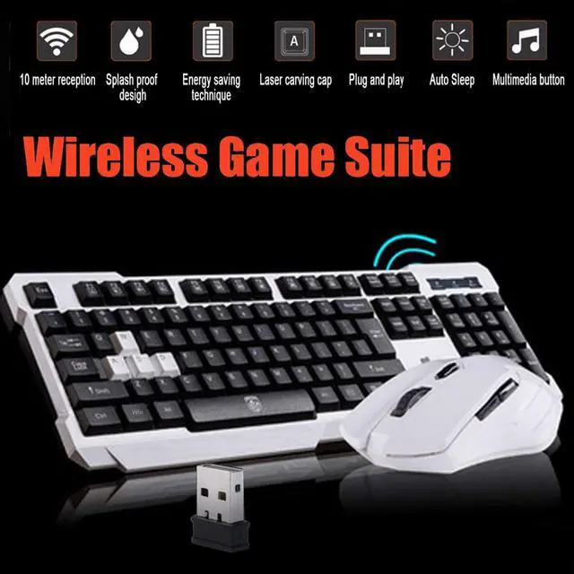 Alt view image 2 of 5 - Wireless Keyboard and Mouse Combo, 2.4GHz Cordless USB Computer Keyboard Ergonomic Multimedia and Wireless Optical Mice Set for Home Office Study Gaming Use (White)