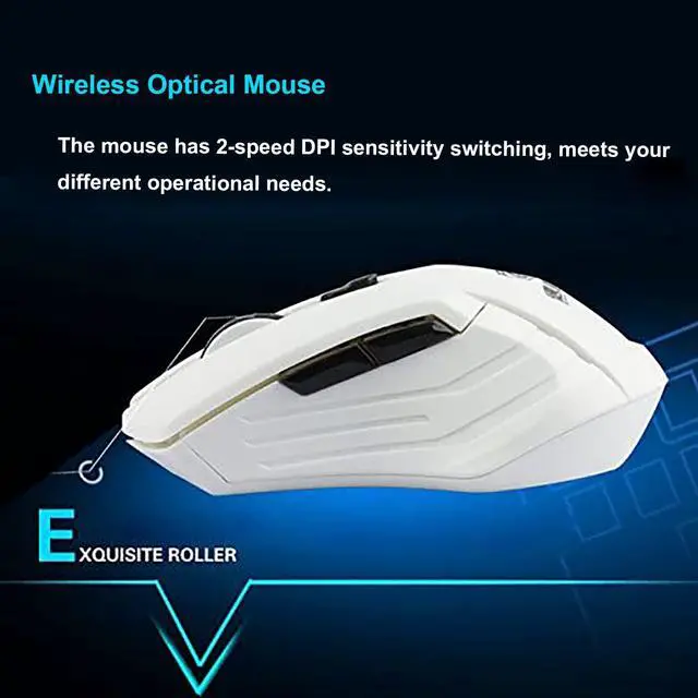 Alt view image 4 of 5 - Wireless Keyboard and Mouse Combo, 2.4GHz Cordless USB Computer Keyboard Ergonomic Multimedia and Wireless Optical Mice Set for Home Office Study Gaming Use (White)