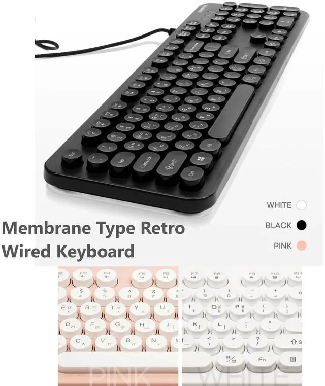 Alt view image 2 of 5 - GASHINA STORY Korean/English Keyboard Retro and Simple Design Full Size Keyboard for Desktop, Computer, Notebook, Laptop (Black)