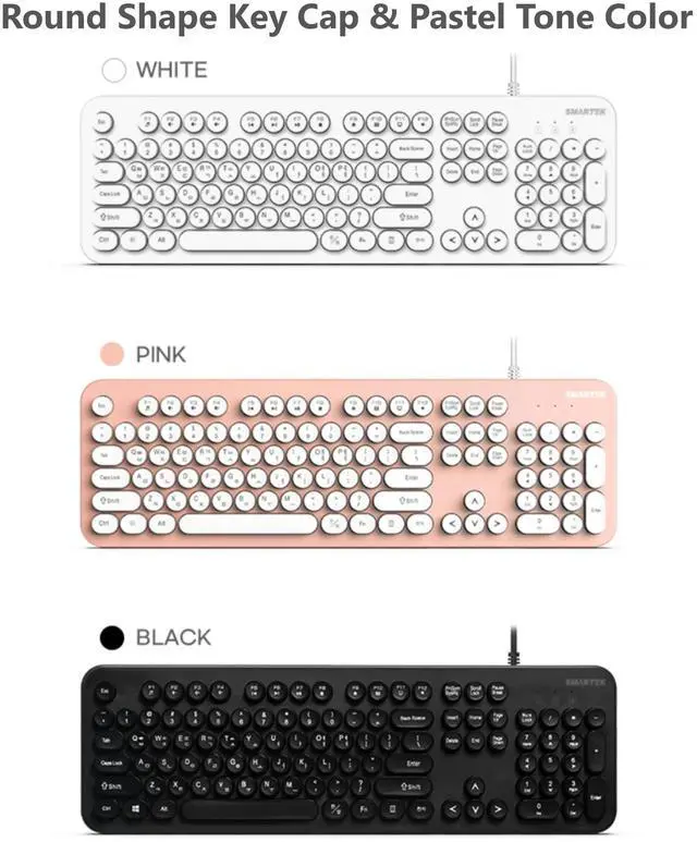 Alt view image 3 of 5 - GASHINA STORY Korean/English Keyboard Retro and Simple Design Full Size Keyboard for Desktop, Computer, Notebook, Laptop (Black)
