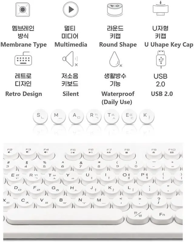Alt view image 4 of 5 - GASHINA STORY Korean/English Keyboard Retro and Simple Design Full Size Keyboard for Desktop, Computer, Notebook, Laptop (Black)