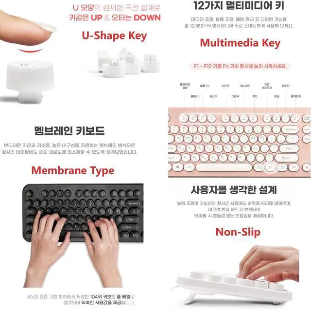 Alt view image 5 of 5 - GASHINA STORY Korean/English Keyboard Retro and Simple Design Full Size Keyboard for Desktop, Computer, Notebook, Laptop (Black)