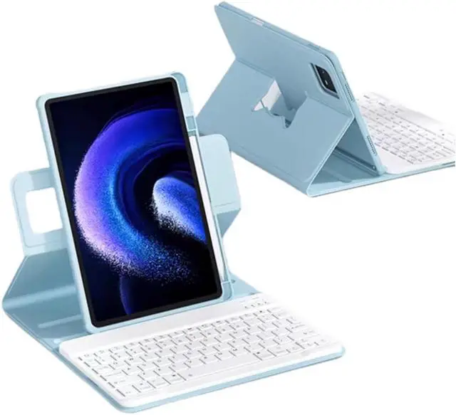 Main image of Vertical Keyboard Case For iPad Air 11inch M2 2024/Air 6th/5th/4th Generation/Pro11(4th/3rd/2nd/1st Gen),360deg Rotatable Magnetic Detachable Clear Case with Keyboard, 360 Rotate--Blue+White
