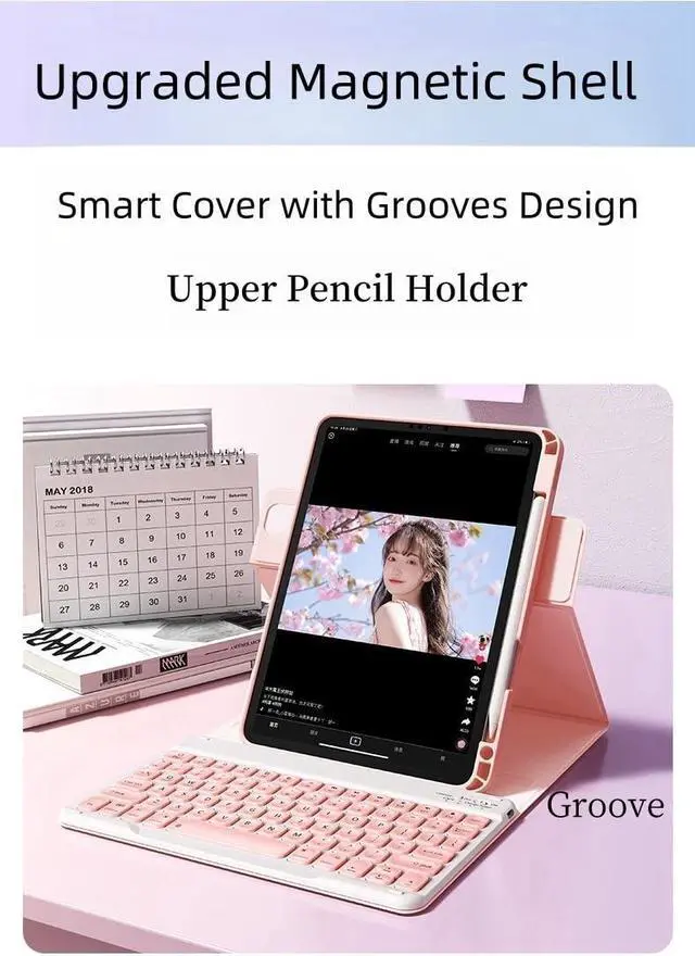 Alt view image 5 of 5 - Vertical Keyboard Case For iPad Air 11inch M2 2024/Air 6th/5th/4th Generation/Pro11(4th/3rd/2nd/1st Gen),360deg Rotatable Magnetic Detachable Clear Case with Keyboard, 360 Rotate--Blue+White