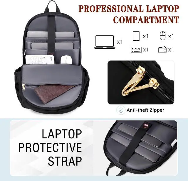 Alt view image 3 of 5 - Travel Laptop Backpack for Women 15.6 Inch Computer Backpacks with USB Charging Hole Anti Theft Carry on Bag College Bookbag Large Black Back Pack for Work Business Traveling Commuter Daypack-Black