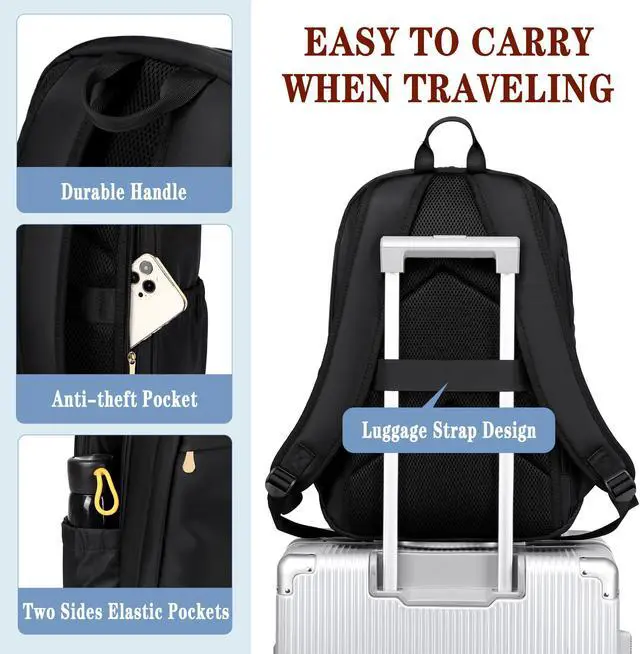 Alt view image 5 of 5 - Travel Laptop Backpack for Women 15.6 Inch Computer Backpacks with USB Charging Hole Anti Theft Carry on Bag College Bookbag Large Black Back Pack for Work Business Traveling Commuter Daypack-Black