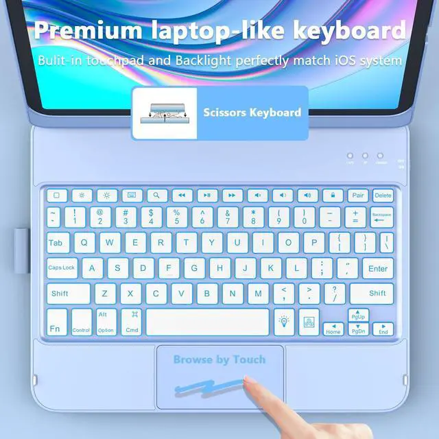 Alt view image 4 of 5 - For iPad (A16) 11th &10th Generation Case with KeyboardTouch Keyboard Case for iPad 1 inch 2025 & 10th Gen 10.9 inch 2022 - 10 Color Backlight, 360° Rotatable Protective Cover with Pencil Holder