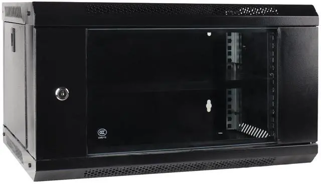 Main image of 6U Wall Mount Network Server Cabinet with Glass Door, Locks, Removable Side Panels, for IT Equipment, A/V Devices, Black
