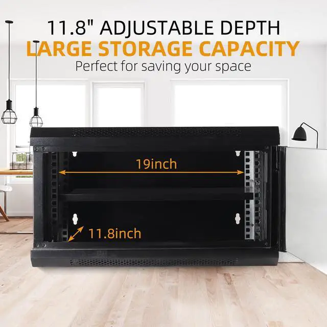 Alt view image 5 of 5 - 6U Wall Mount Network Server Cabinet with Glass Door, Locks, Removable Side Panels, for IT Equipment, A/V Devices, Black