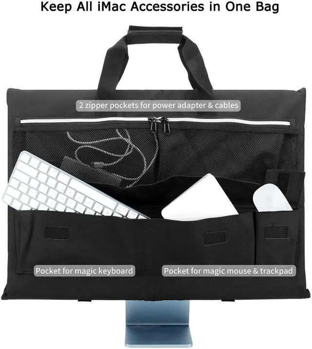 Alt view image 5 of 5 - KISLANE Travel Carrying Case for 24'' iMac Desktop Computer, Protective Storage Bag for iMac Monitor Dust Cover with Carry Handle for 24 inch iMac Screen and Accessories (Black)