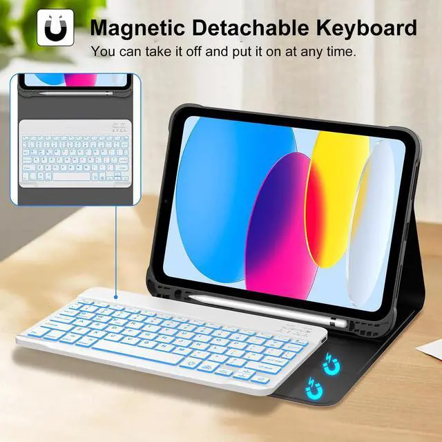 Alt view image 5 of 5 - KVAGO for iPad (A16,2025) 11th Generation Case with Keyboard 11 inch, 7-Color Backlit Keyboard Cover with Pencil Holder for iPad 10th Generation 10.9 inch 2022, Detachable Bluetooth Keyboard (Blue)