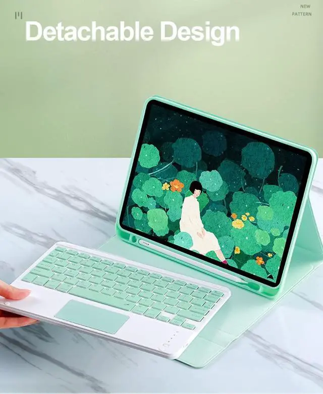 Alt view image 2 of 5 - iPad Air4 2020/Air5 2022 Keyboard Case iPad Air 5th 4th Gen 10.9'' Slim Smart Case Magnetic Detachable Bluetooth Keyboard Trackpad Cute Color Keycap (iPad Air4/Air5, Mint Green)