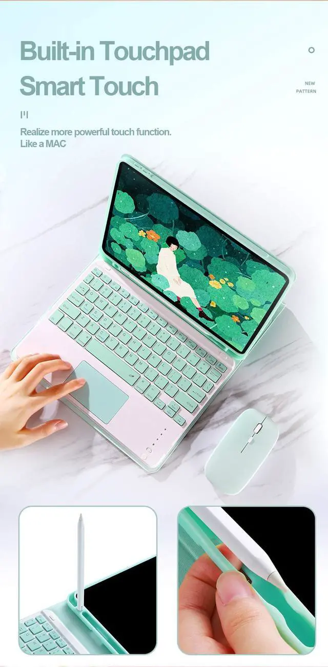 Alt view image 5 of 5 - iPad Air4 2020/Air5 2022 Keyboard Case iPad Air 5th 4th Gen 10.9'' Slim Smart Case Magnetic Detachable Bluetooth Keyboard Trackpad Cute Color Keycap (iPad Air4/Air5, Mint Green)