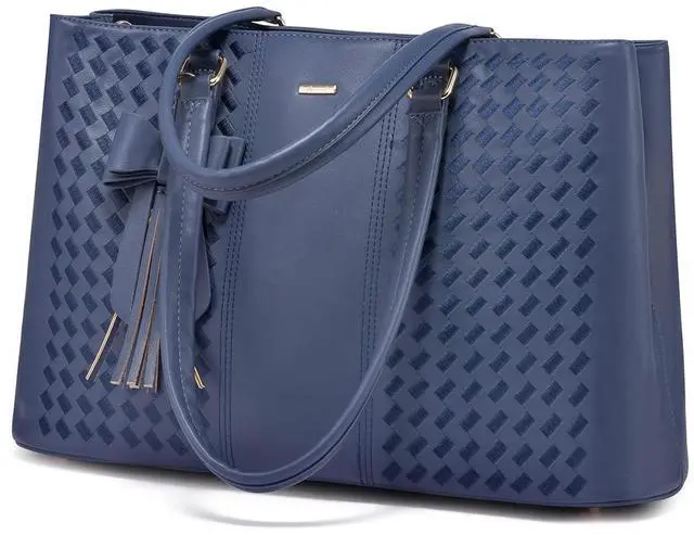 Main image of LOVEVOOK Laptop Tote Bag for Women 15.6 Inch Waterproof PU Leather Computer Bags Women Business Office Work Bag Briefcase,Navy Blue