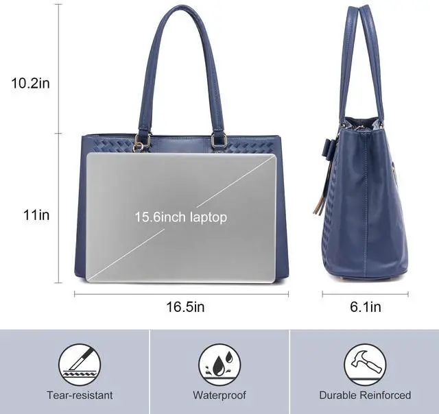 Alt view image 3 of 5 - LOVEVOOK Laptop Tote Bag for Women 15.6 Inch Waterproof PU Leather Computer Bags Women Business Office Work Bag Briefcase,Navy Blue
