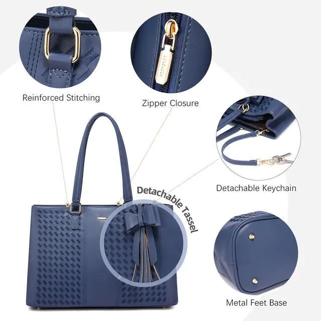 Alt view image 5 of 5 - LOVEVOOK Laptop Tote Bag for Women 15.6 Inch Waterproof PU Leather Computer Bags Women Business Office Work Bag Briefcase,Navy Blue