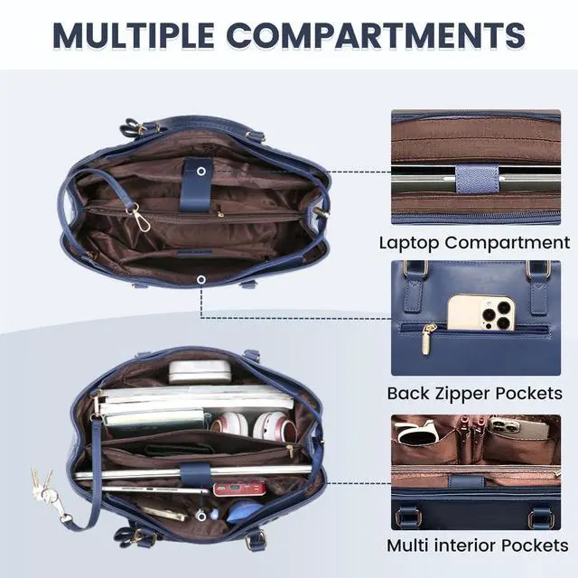 Alt view image 4 of 5 - LOVEVOOK Laptop Tote Bag for Women 15.6 Inch Waterproof PU Leather Computer Bags Women Business Office Work Bag Briefcase,Navy Blue