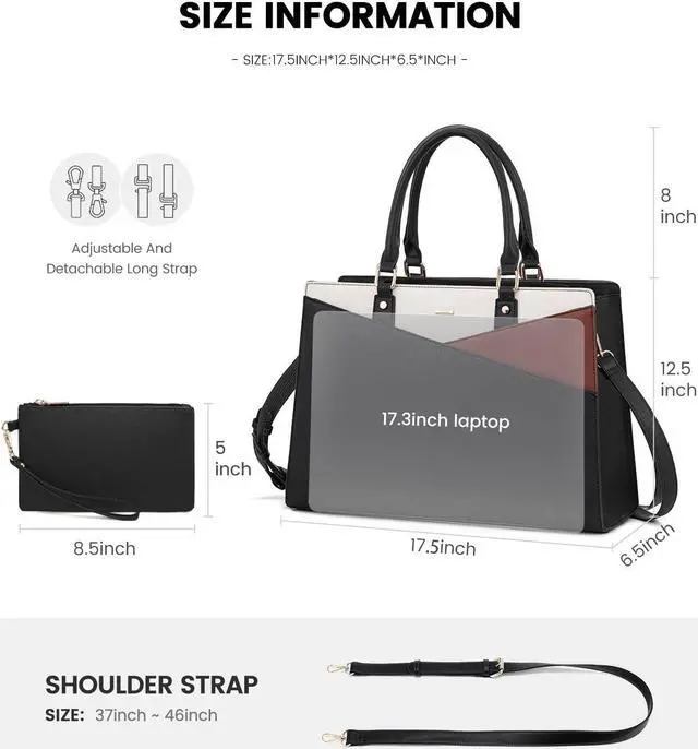 Alt view image 4 of 5 - LOVEVOOK Laptop Tote Bag for Women, Leather Business Office Work Bag Computer Briefcase with Small Clutch fit for 15.6 Inch Laptop,Black-Brown-Beige