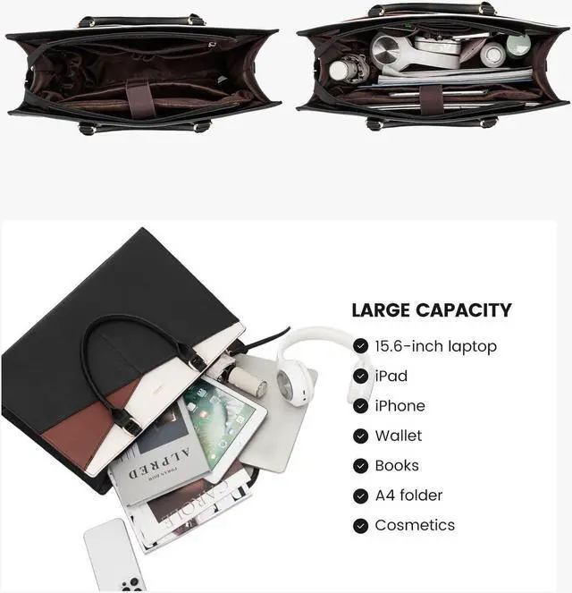 Alt view image 5 of 5 - LOVEVOOK Laptop Tote Bag for Women, Leather Business Office Work Bag Computer Briefcase with Small Clutch fit for 15.6 Inch Laptop,Black-Brown-Beige