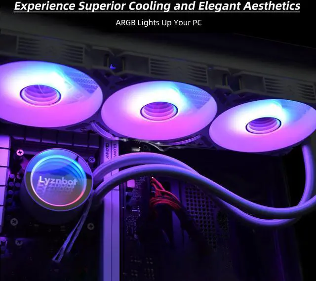 Alt view image 2 of 5 - AIO Cooler 240mm Aio, Liquid Cooler CPU with ARGB, PWM 1800, Quiet Water Cooler CPU, Water Cooling Systems for LGA 1700/115X/20XX/17XX, AM5/AM4/AM3, Copper Base, Black - Ideal for Gaming, Overclocking