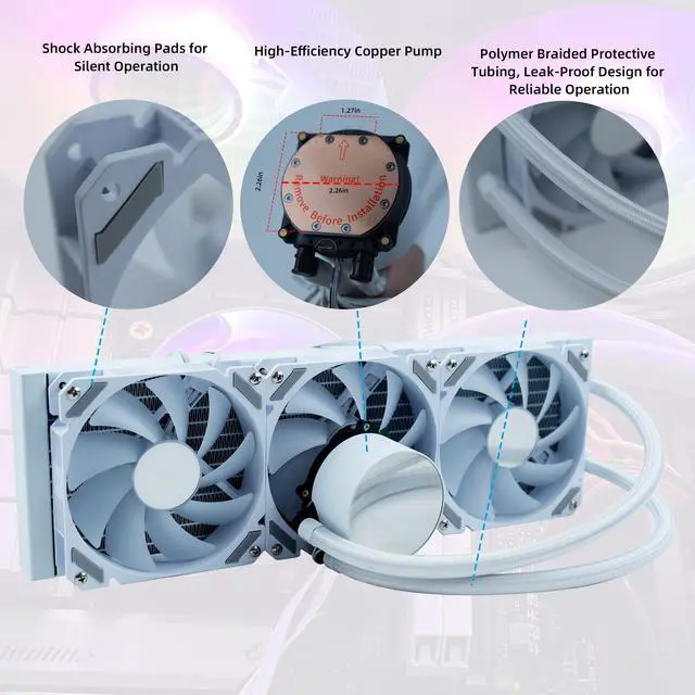 Alt view image 5 of 5 - AIO Cooler 240mm Aio, Liquid Cooler CPU with ARGB, PWM 1800, Quiet Water Cooler CPU, Water Cooling Systems for LGA 1700/115X/20XX/17XX, AM5/AM4/AM3, Copper Base, Black - Ideal for Gaming, Overclocking