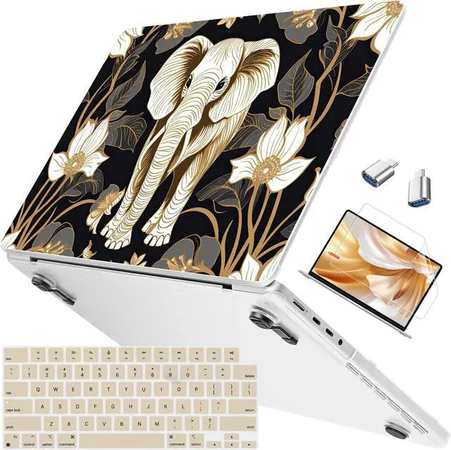 Main image of Mektron Ultra Thin Printed Case for MacBook Pro 16 inch 2024 M4 A3403 A3186 Fits 2023 2021 M3 A2991 M2 A2780 M1 A2485 Pro/Max, Protective Hard Shell with Fold Kickstand,Vibrant Elephant