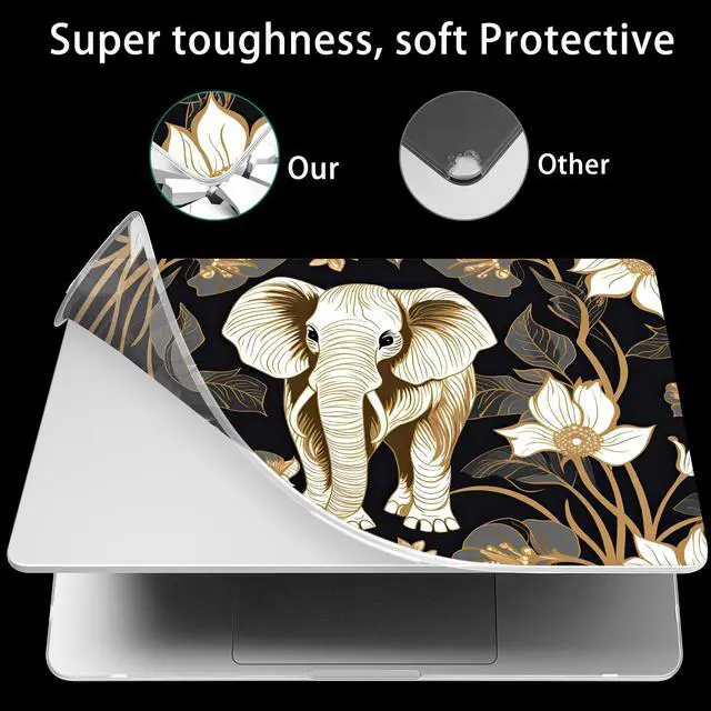 Alt view image 3 of 5 - Mektron Ultra Thin Printed Case for MacBook Pro 16 inch 2024 M4 A3403 A3186 Fits 2023 2021 M3 A2991 M2 A2780 M1 A2485 Pro/Max, Protective Hard Shell with Fold Kickstand,Vibrant Elephant