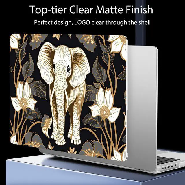 Alt view image 4 of 5 - Mektron Ultra Thin Printed Case for MacBook Pro 16 inch 2024 M4 A3403 A3186 Fits 2023 2021 M3 A2991 M2 A2780 M1 A2485 Pro/Max, Protective Hard Shell with Fold Kickstand,Vibrant Elephant
