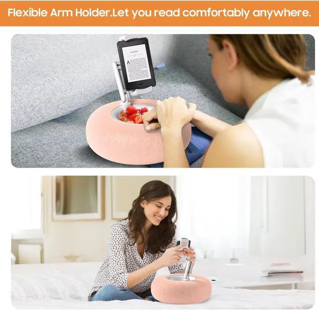 Alt view image 2 of 5 - PlsHugek Pillow Stand Holder for Kindle Tablet iPad with Snack Bowl, Lap Cozy Pillow Stand Holder for Reading in Bed for 4.7"-11" Kindle, Tablet, iPad, iPhone, Google, Samsung (Pink)