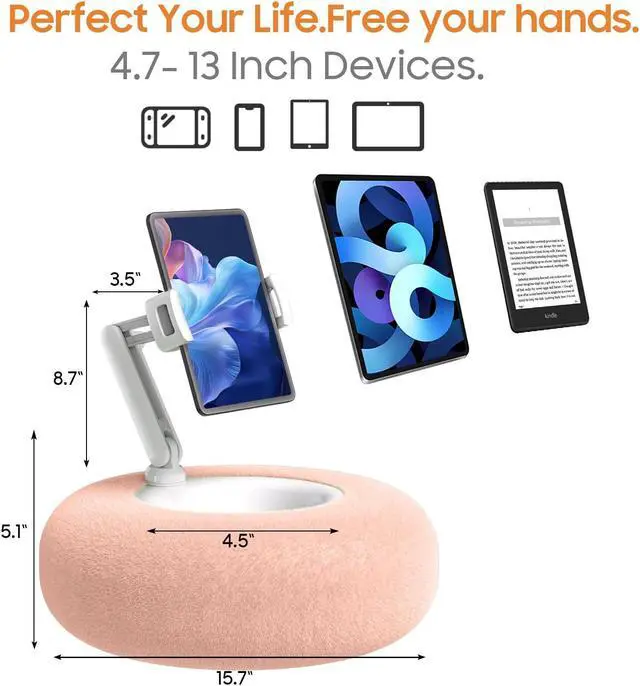 Alt view image 4 of 5 - PlsHugek Pillow Stand Holder for Kindle Tablet iPad with Snack Bowl, Lap Cozy Pillow Stand Holder for Reading in Bed for 4.7"-11" Kindle, Tablet, iPad, iPhone, Google, Samsung (Pink)