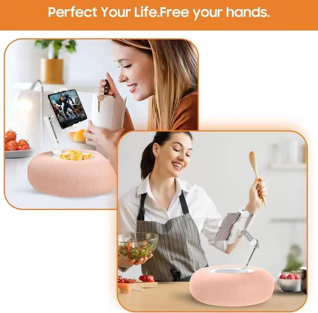 Alt view image 3 of 5 - PlsHugek Pillow Stand Holder for Kindle Tablet iPad with Snack Bowl, Lap Cozy Pillow Stand Holder for Reading in Bed for 4.7"-11" Kindle, Tablet, iPad, iPhone, Google, Samsung (Pink)
