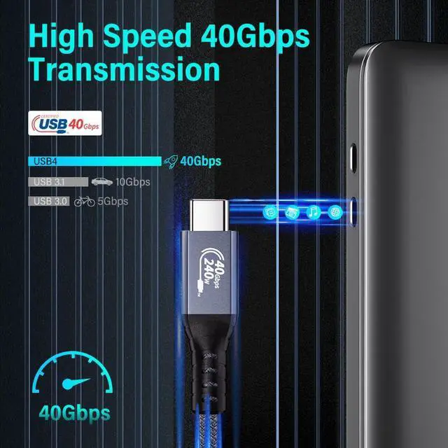 Alt view image 3 of 5 - QCEs USB 4 Cable for Thunderbolt 4 Cable 6.6Ft, USB C to C for Thunderbolt 4/3 8K Display 40Gbps Data Transfer 240W PD Charging Compatible with iPhone 15 Pro Max, MacBooks, Hub, SSD
