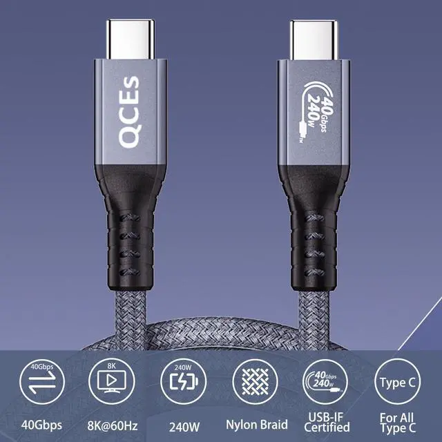 Alt view image 2 of 5 - QCEs USB 4 Cable for Thunderbolt 4 Cable 6.6Ft, USB C to C for Thunderbolt 4/3 8K Display 40Gbps Data Transfer 240W PD Charging Compatible with iPhone 15 Pro Max, MacBooks, Hub, SSD