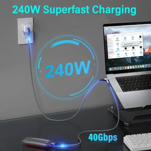 Alt view image 5 of 5 - QCEs USB 4 Cable for Thunderbolt 4 Cable 6.6Ft, USB C to C for Thunderbolt 4/3 8K Display 40Gbps Data Transfer 240W PD Charging Compatible with iPhone 15 Pro Max, MacBooks, Hub, SSD
