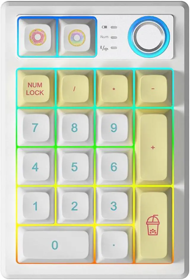 Main image of TISHLED Gasket Creamy Mechanical Numpad Programmable Macro Keypad Wireless 2.4G/Bluetooth 5.0/Wired USB-C RGB Backlit Hot Swappable Number Pad Rechargeable Numeric Keyboard Metal Knob, Donut