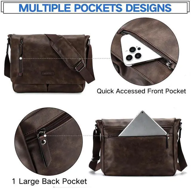 Alt view image 4 of 5 - VX VONXURY Messenger Bag for Men, 14 Inch Laptop for Women,Small Canvas Leather Shoulder Bag for Work Bussiness