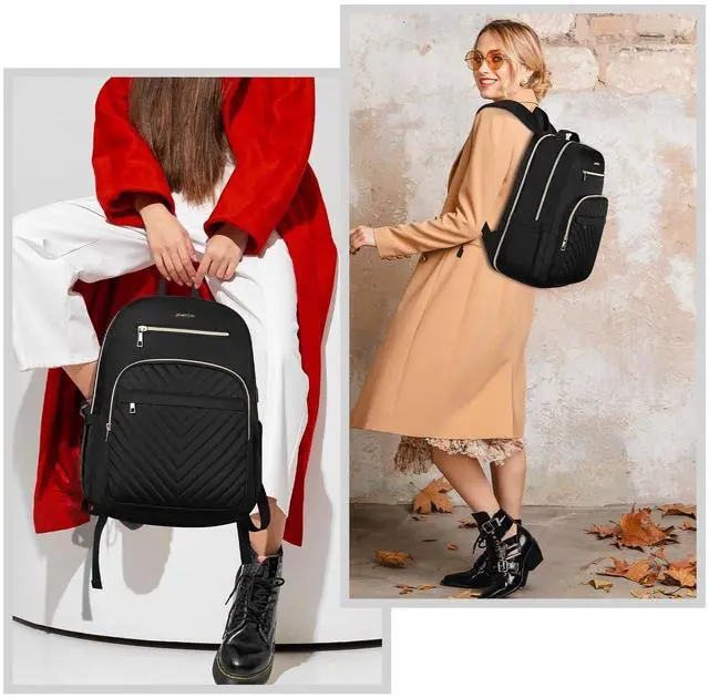 Alt view image 2 of 5 - YAMTION Laptop Backpack Women,School Backpack for Women USB Bookbag for Business Work Office College Students Teacher,Black 15.6 inch