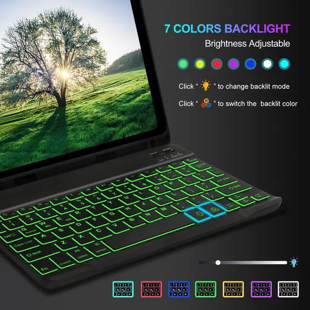 Alt view image 3 of 5 - Keyboard Case for iPad Air 11 inch (M3 2025 / M2 2024) & iPad Pro 11(4th/3rd/2nd/1st Gen), 7 Colors Backlit Detachable Keyboard, Smart Protection Cover with Pencil Holder for Air 5th/4th 10.9'' Green