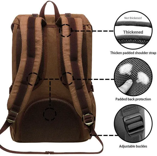 Alt view image 4 of 5 - KAUKKO Laptop Backpack Travel Outdoor Weekend Bag Carry on Daypack Stylish and Durable Rucksack Hiking Backpack Fits 15.6"(5-1-brown)