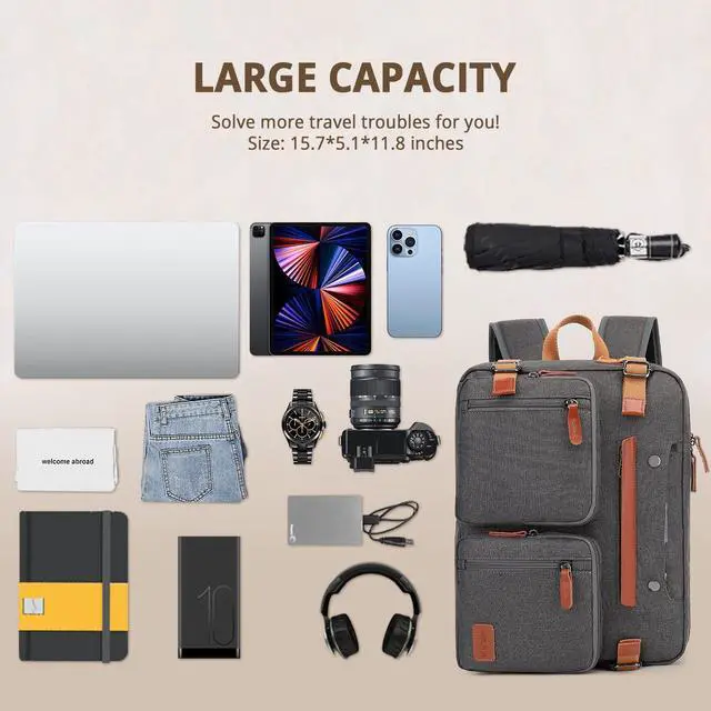 Alt view image 2 of 5 - MOLNIA 15.6 inch Laptop Backpack,3 in 1 Briefcases For Men,Laptop Backpack, Messenger Bag,Computer Bags For Men Women, Dark Grey