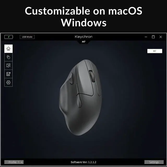 Alt view image 2 of 5 - Keychron M7 Wireless Computer Mouse, 26K DPI Optical Computer Mouse, 2.4 GHz/Bluetooth/Wired with Macro Button 63g Lightweight Ergonomic, Up to 70 Hours Worktime for Laptop macOS/Windows - Black