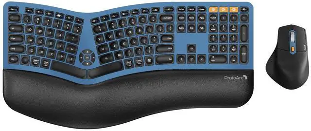 Main image of ProtoArc Ergonomic Wireless Keyboard Mouse, EKM01 Plus Full Size Ergo Bluetooth Keyboard Mouse Combo, Split Design, Wrist Rest, Multi-Device, Rechargeable, for Windows/Mac OS - Dark Blue