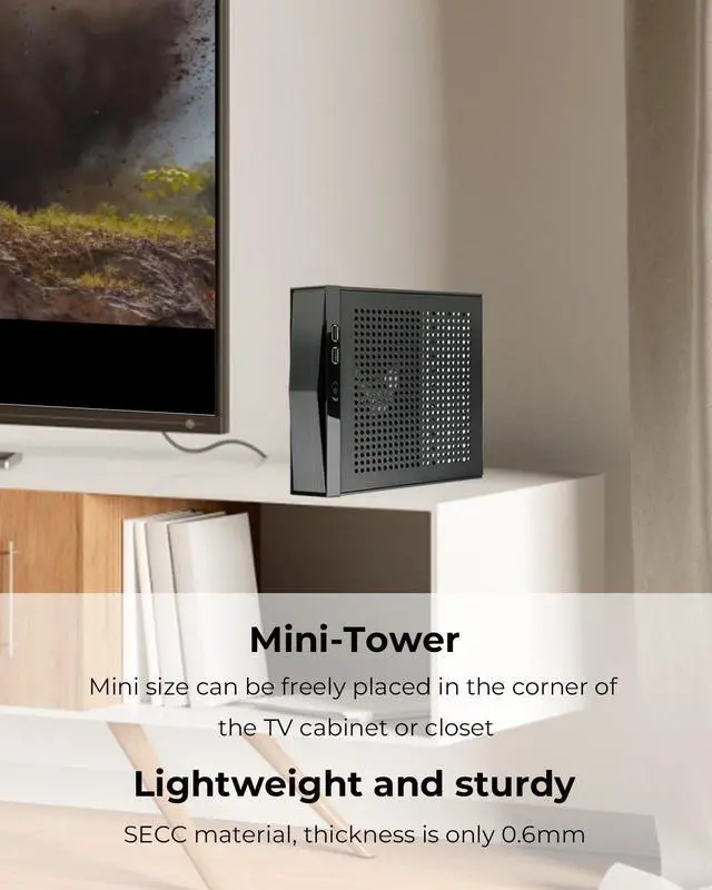 Alt view image 4 of 5 - Mini ITX Case,SFF Small Form Factor, Mini Tower Computer Chassis Ideal for HTPC, 0.6mm SECC Vented Panels, Gaming PC Case Fits Mini ITX Motherboards (6.7*6.7) and Laptop Charger