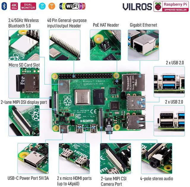 Alt view image 2 of 5 - Vilros Raspberry Pi 4 Complete Starter Kit - Includes Pi 4 Board, Fan Cooled Case, 64GB Preloaded Micro SD Card and More (2GB, Clear Transparent Case)