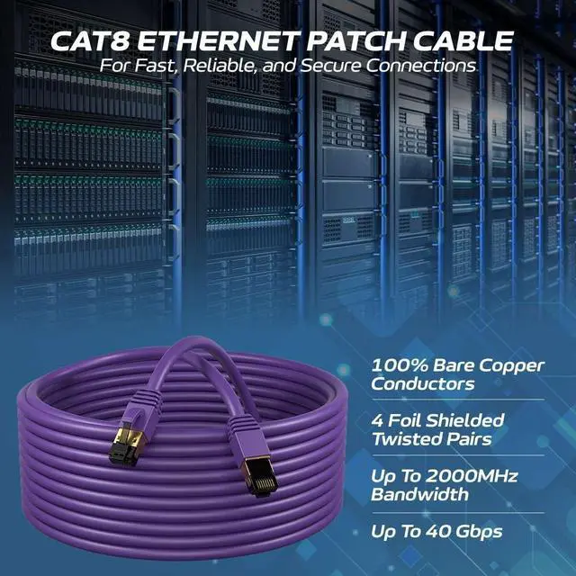 Alt view image 2 of 5 - Cables Direct Online Cat8 Purple 50FT SFTP Ethernet Patch Cable 40Gbps 2000Mhz Connection 26AWG Shielded Copper RJ45 Connectors for Modems, Routers, Networks