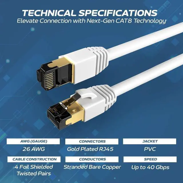 Alt view image 3 of 5 - Cables Direct Online Cat8 Purple 50FT SFTP Ethernet Patch Cable 40Gbps 2000Mhz Connection 26AWG Shielded Copper RJ45 Connectors for Modems, Routers, Networks