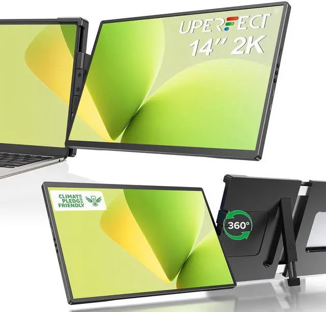 Main image of UPERFECT Laptop Screen Extender, 2K 14" 360°Unique Swivel Hinge w/ 180° Automatic Rotation, 2240x1400 QHD IPS Portable Monitor for 14"-17'' Laptops, Plug & Play with Mac, Wins, Dex (Only one Screen)